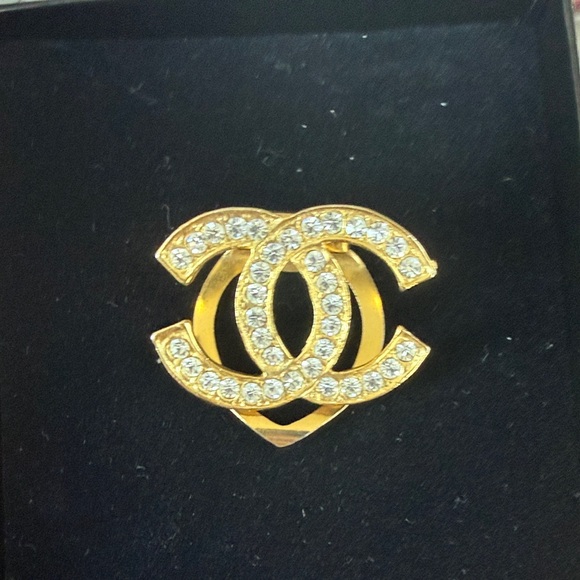 CHANEL Jewelry - Chanel Gold Crystal vintage Logo Brooch, 24k plated